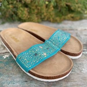 Aviva turquoise cork sole sandals women 9